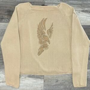 Vintage 90s Harley Davidson Tan‎ Womens L Embroidered Eagle Biker Chick Sweater